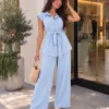 Button Set – ensemble boutonné et pantalon large, bleu