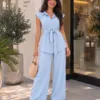 Button Set – ensemble boutonné et pantalon large, bleu