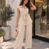 Button Set – ensemble boutonné et pantalon large, ivoire