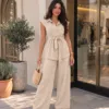 Button Set – ensemble boutonné et pantalon large, ivoire