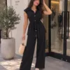 Button Set – ensemble boutonné et pantalon large, noir