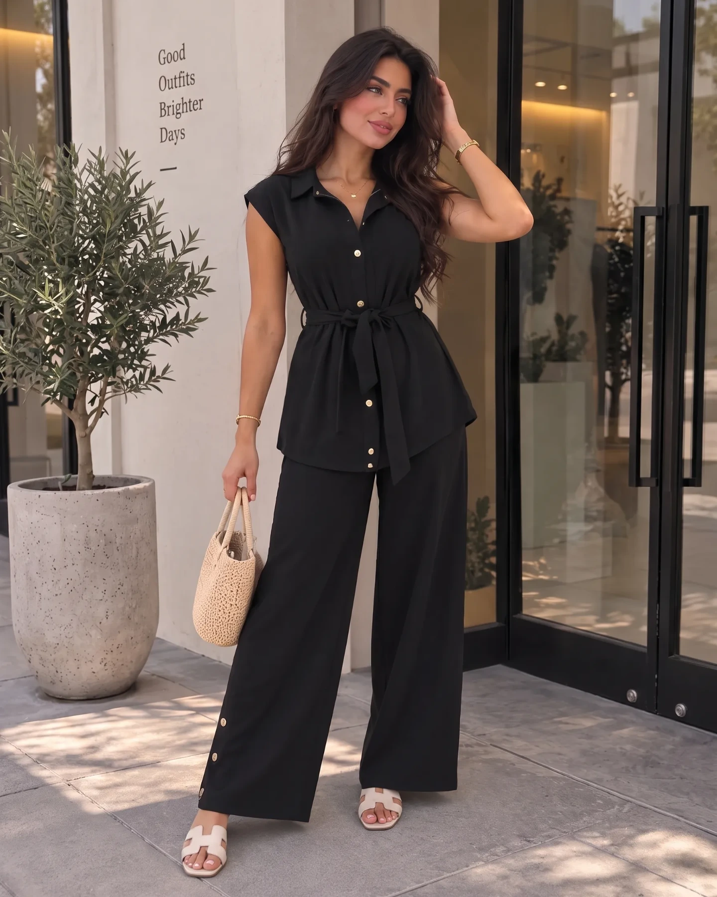 Button Set noir 1 4x5 - Céléria Button Set – ensemble boutonné et pantalon large, noir