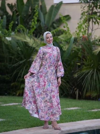 Flower Bombe Dress Céléria – robe longue femme modeste, vue 2
