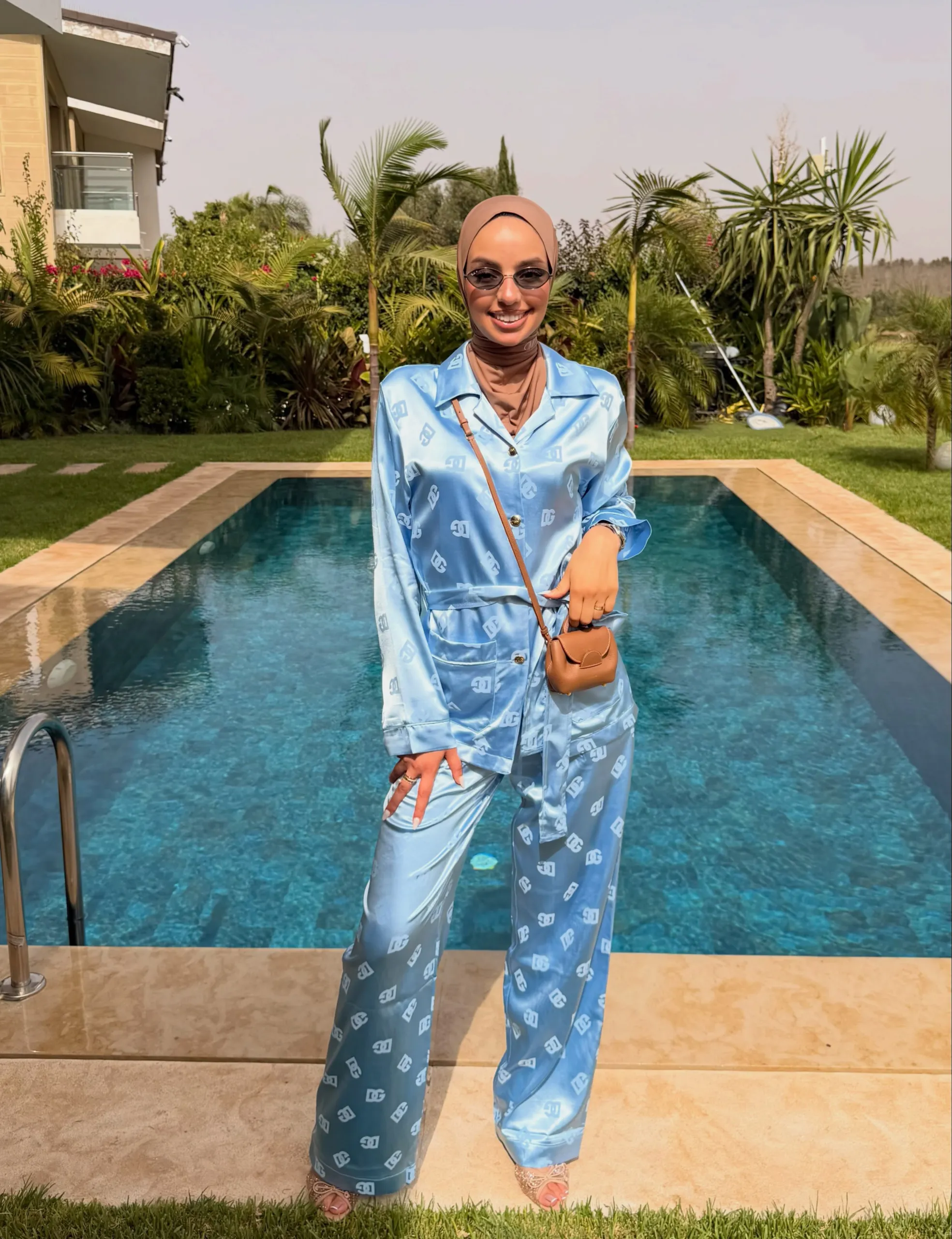 Ensemble satiné Sicilia Satin bleu imprimé