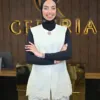 Aura Set couleur ivoire, gilet long à bordure de dentelle et pantalon large, boutique CÉLÉRIA Casablanca