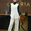 Aura Set couleur ivoire, gilet long à bordure de dentelle et pantalon large, boutique CÉLÉRIA Casablanca