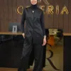Aura Set couleur noir, gilet long à bordure de dentelle et pantalon large, boutique CÉLÉRIA Casablanca