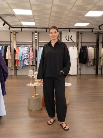 Ensemble Balloon couleur noir, chemise oversize et pantalon ballon, boutique CÉLÉRIA Casablanca
