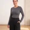 Bodysuit manches longues CÉLÉRIA coloris gris, porté de face