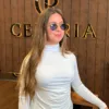 Long Sleeve Top CÉLÉRIA, col montant froncé, coloris blanc