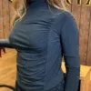 Long Sleeve Top CÉLÉRIA, col montant froncé, coloris noir