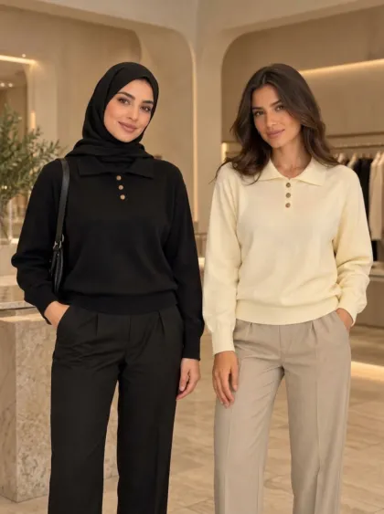 Top Celeste Céléria – pull à col polo et boutons dorés