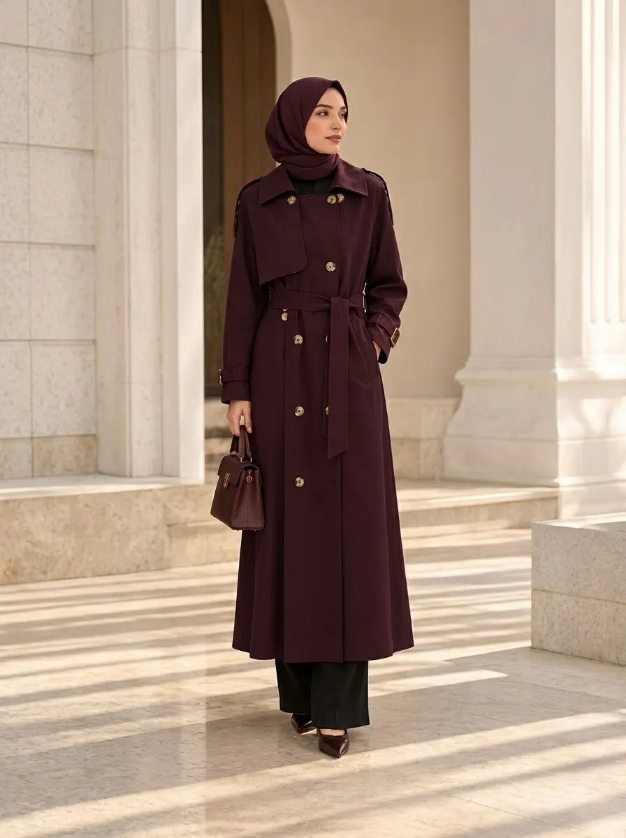 Elora Trench kaki long, à porter sur une robe longue
